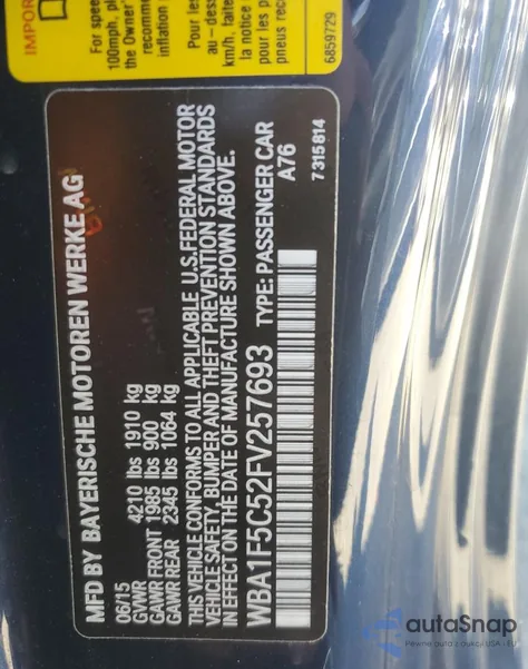 2015 BMW 228 I from USA, damaged, VIN WBA1F5C52FV257693